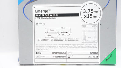 Boston Scientific H7493918915370 Emerge PTCA Dilatation Cath. 3.75mm x 15mm (x)
